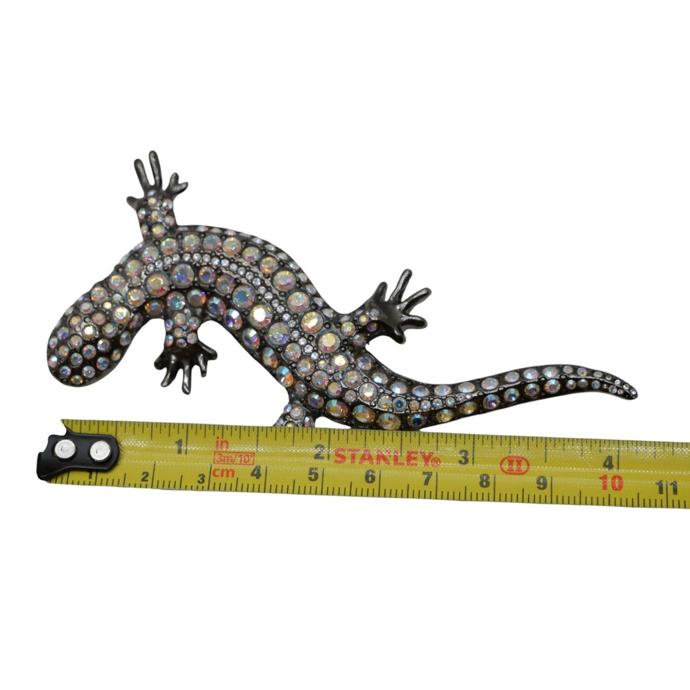 Kirks Folly Rhinestone Lizard Gecko Brooch Pin AB Crystal Gunmetal 4.25" - Picture 6 of 6